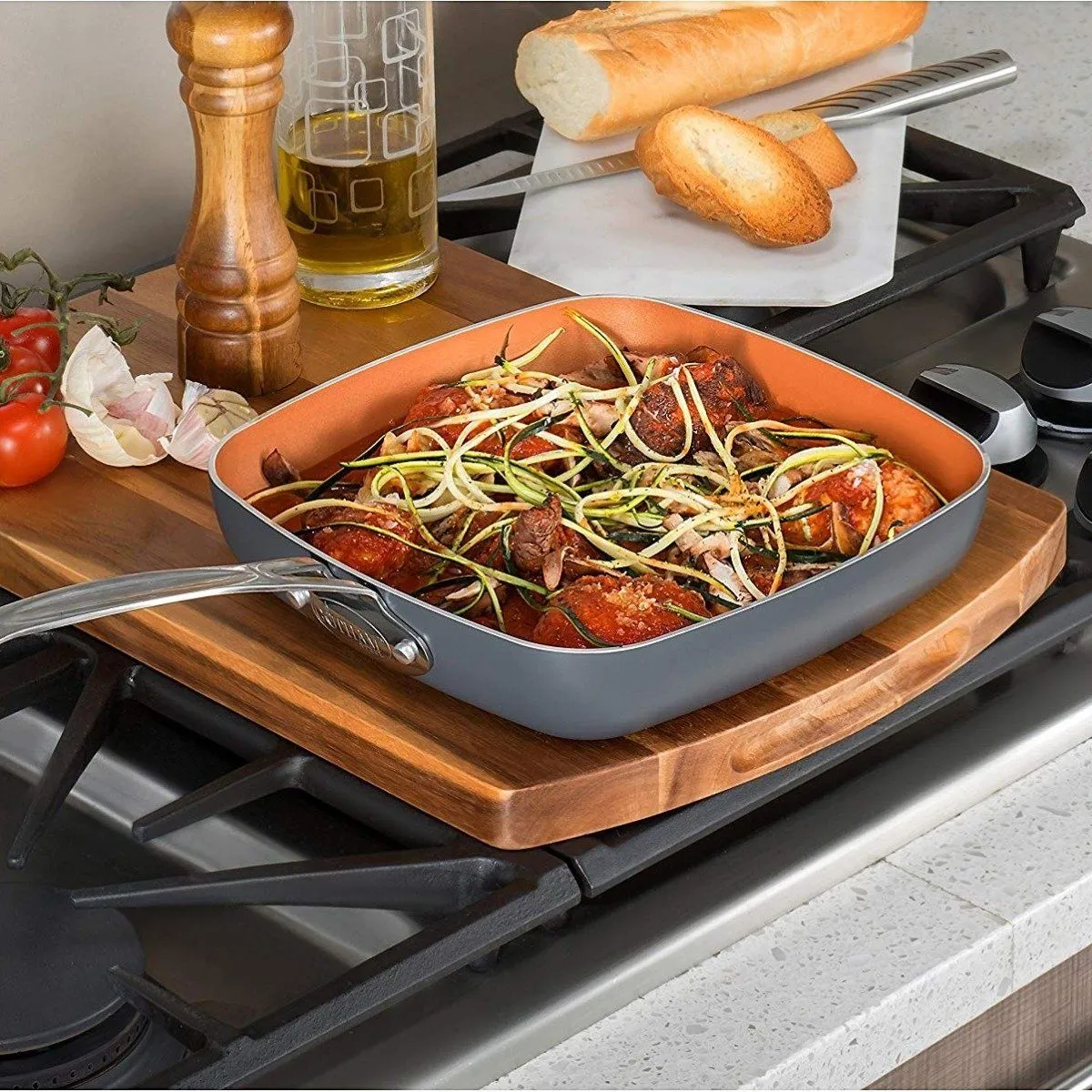 Nonstick Gotham Worldwide delivery Steel Highly functional 1682 Shallow Square Pan 3 Set: Piece Copper