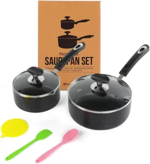 Nonstick Saucepan Set - 1 Quart and 2 Quart,Ultra Non Stick Sauce Pan Small Pot with Glass Lid,Great for Home Kitchen Restaurant,Black