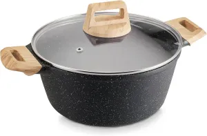 Nonstick Stock Pot, Granite Cookwear Souppot with Lid, 4L/4.23Qt Cooking Pot, Casserole Stock Pot, Quick Induction for Soup, Broth, Chili, Stew and More, All Stove Compatible(Gray)