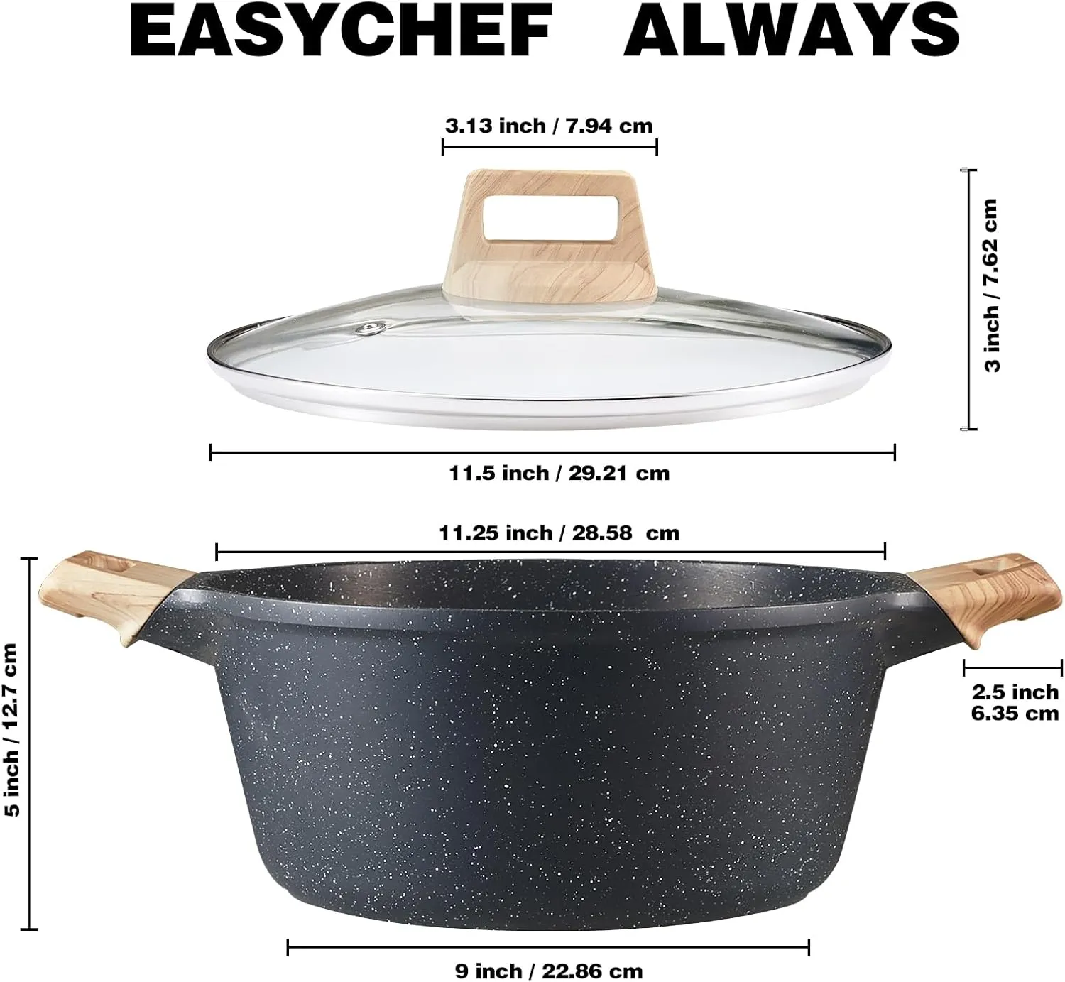 Nonstick Stock Pot, Granite Cookwear Souppot with Lid, 4L/4.23Qt Cooking Pot, Casserole Stock Pot, Quick Induction for Soup, Broth, Chili, Stew and More, All Stove Compatible(Gray)