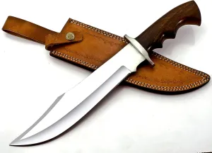 Nooraki - 15" Handmade 440c Stainless Steel Bowie knife with leather sheath Razor Sharp, Multipurpose Hunting Knife with Rose Wood Handle for Everyday Carry, Camping, Hunting - Gift for Men, Women