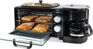 Nostalgia 3-in-1 Retro Breakfast Station - Includes 5 Cup Coffee Maker, Non-Stick Ceramic Griddle, and 4-Slice Toaster Oven - Built-In Timer, Reusable Coffee Filter, Space-Saving Design - Black