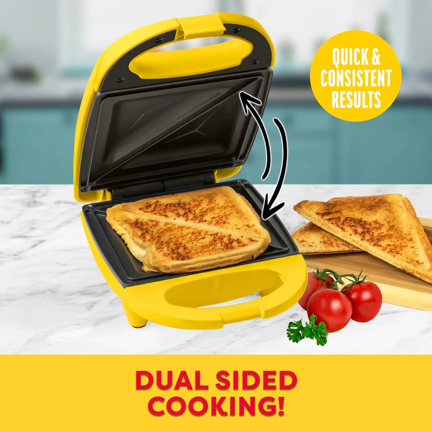 Nostalgia Oscar Mayer Sandwich Maker with Beverage Cooler Bag, 5-Inch Nonstick Cooking Surface with Indicator Lights and Lock Feature, Lunch and Beverage Tote Included, Yellow