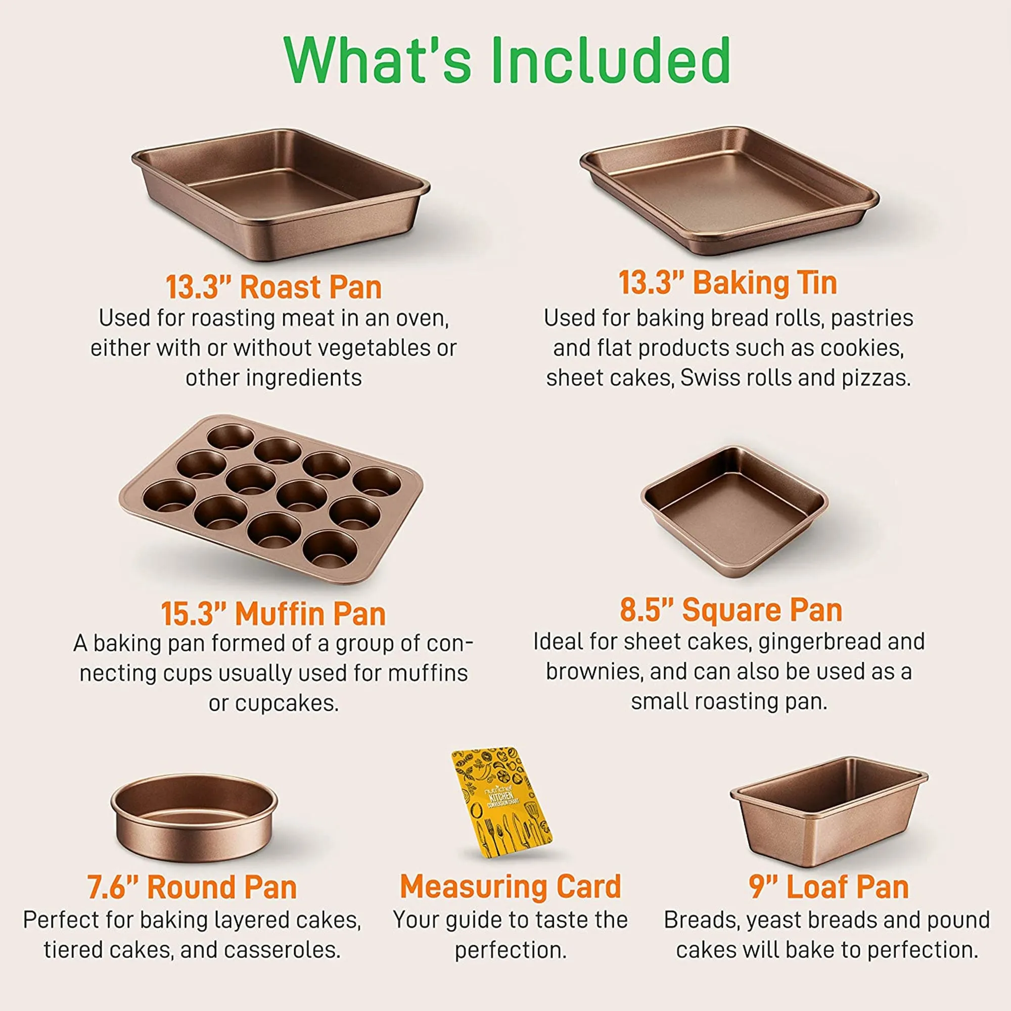 NutriChef Nonstick Cooking Kitchen Cookware Pots and Pans, 20 Piece Set, Bronze - 13 x 6.30 x 3.15 inches