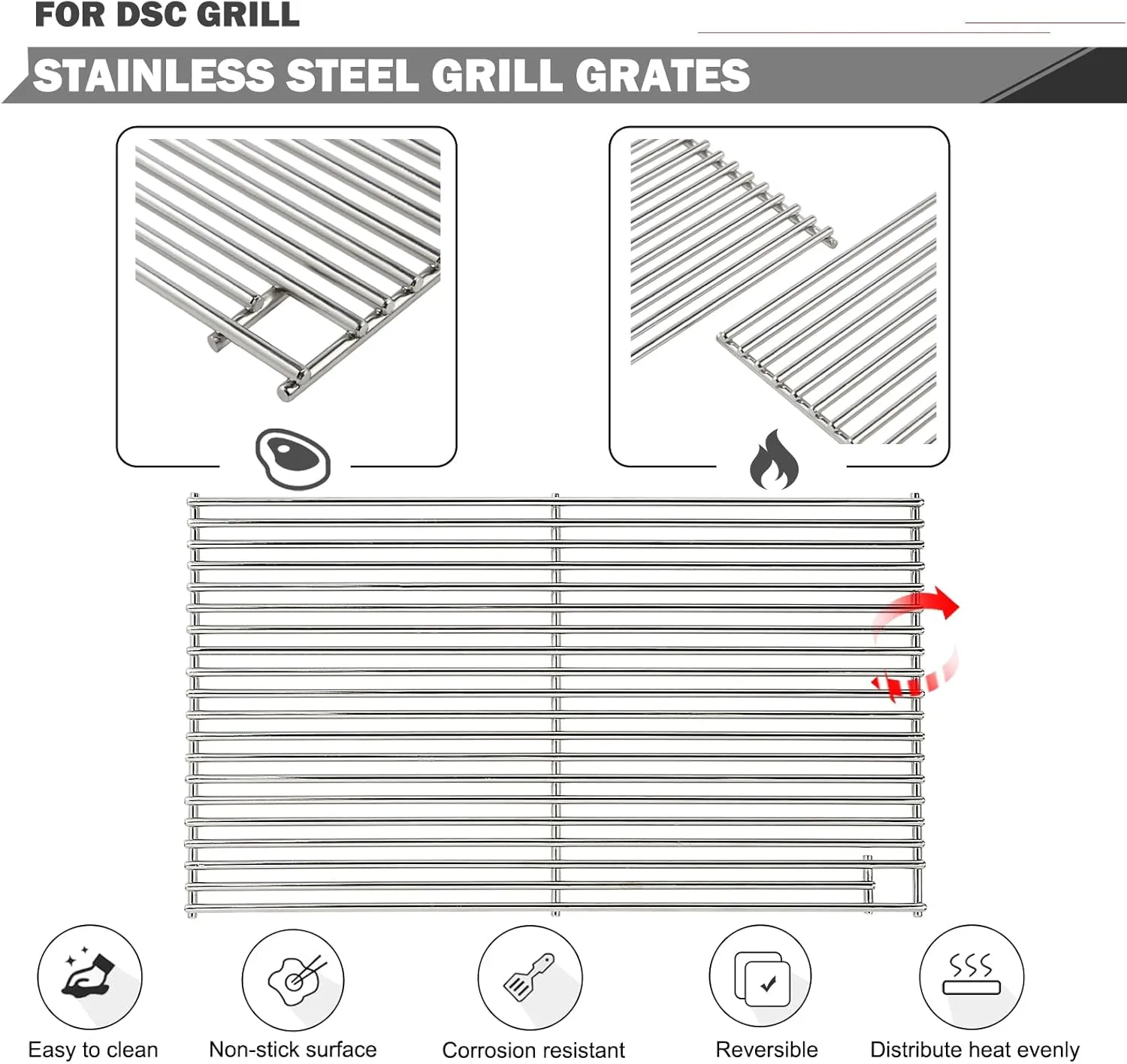 Oklagarden Grill Grates Replacement for DCS Grill Parts 212925 212926 Grill Grates DCS 30 Inch 7 Series Grill Part BGB30-BQR BGB30-BQRN BGB30-BQRL BGC30-BQ-L BGC30-BQR-L Cooking Grates Stainless Steel