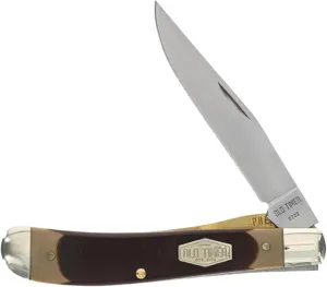 Old Timer 194OT Gunstock Trapper Lockblade Traditional Folding Pocket Knife with 3.1in Clip Point Blade, Nickel Silver Bolsters, and Sawcut Handle for Hunting, Camping, Whittling, EDC, and Outdoors