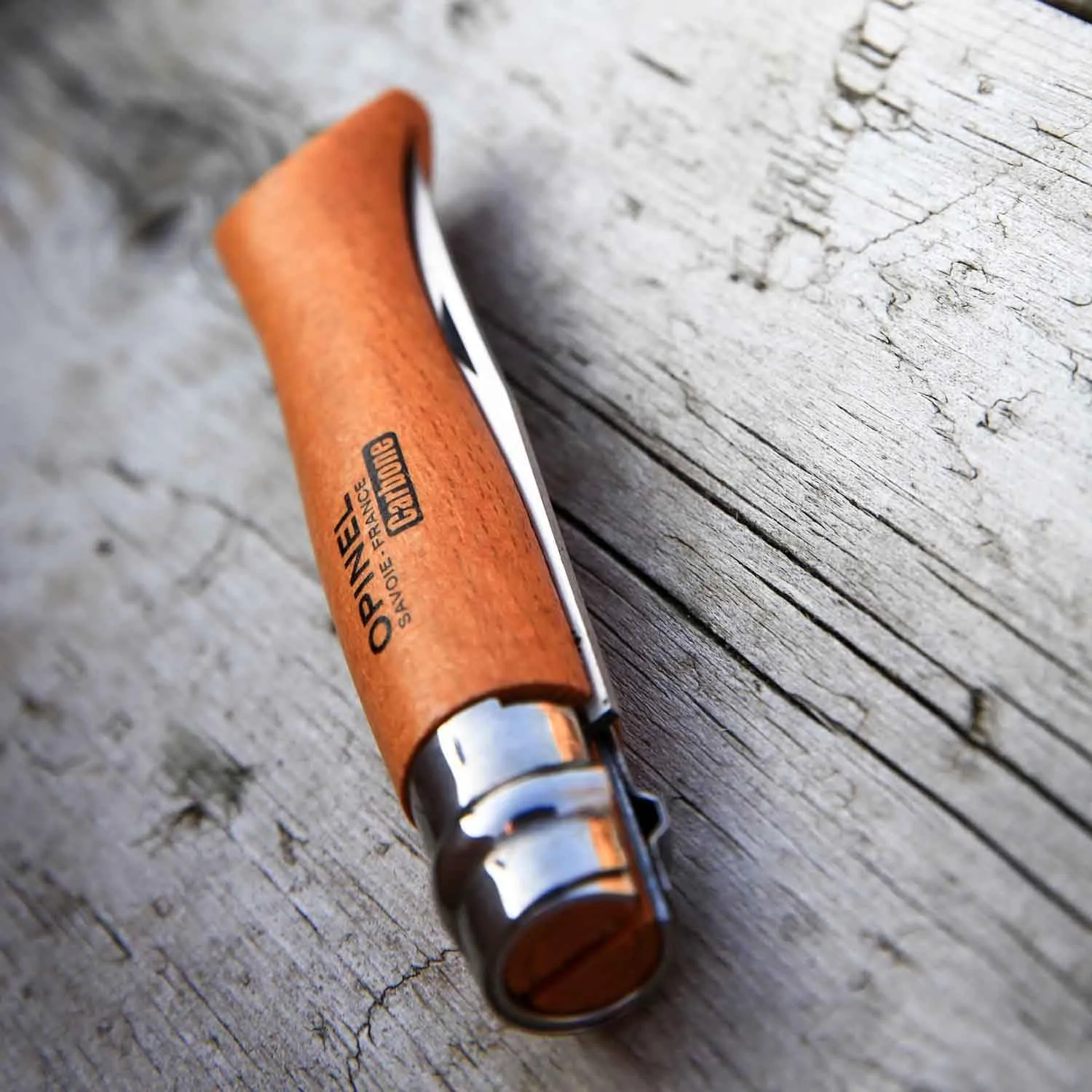 Opinel No. 12 Carbone - Carbon Steel Folding Pocket Knife, Beechwood Handle, 4.82 in Blade, Virobloc Safety Locking Collar, Made in France since 1890