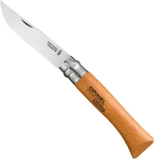 Opinel No. 12 Carbone - Carbon Steel Folding Pocket Knife, Beechwood Handle, 4.82 in Blade, Virobloc Safety Locking Collar, Made in France since 1890