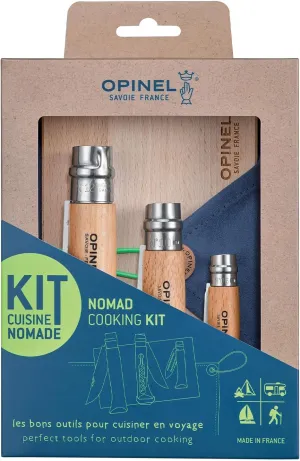 OPINEL Nomad Camping Kitchen Utensil Kit, Includes No.12 Serrated Knife, No. 10 Corkscrew Knife, No. 6 Peeler, Cutting Board