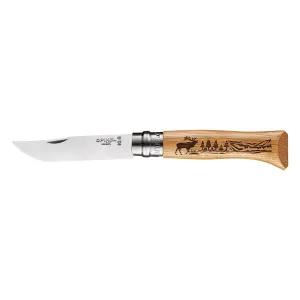 Opinel Traditional Number 8 Deer Engraved Stainless Steel Blade Knife