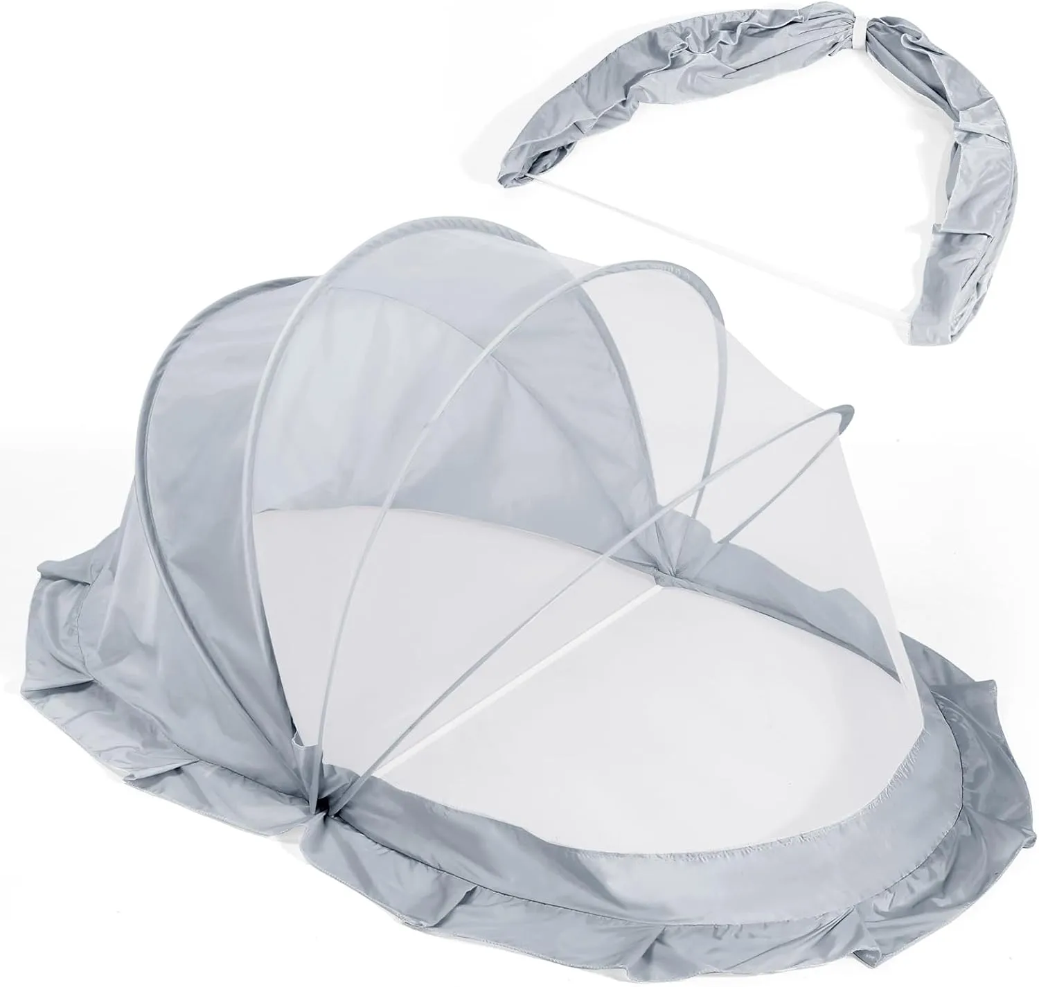 Orzbow Foldable Mosquito Net for Bed with Blackout Canopy, Portable Baby Mosquito Net Tent for Bed, Cots, Cribs, Playards and Playpen, 0-3 Years Kids Travel & Sleep Mosquito Mesh Cover, Grey, Gray