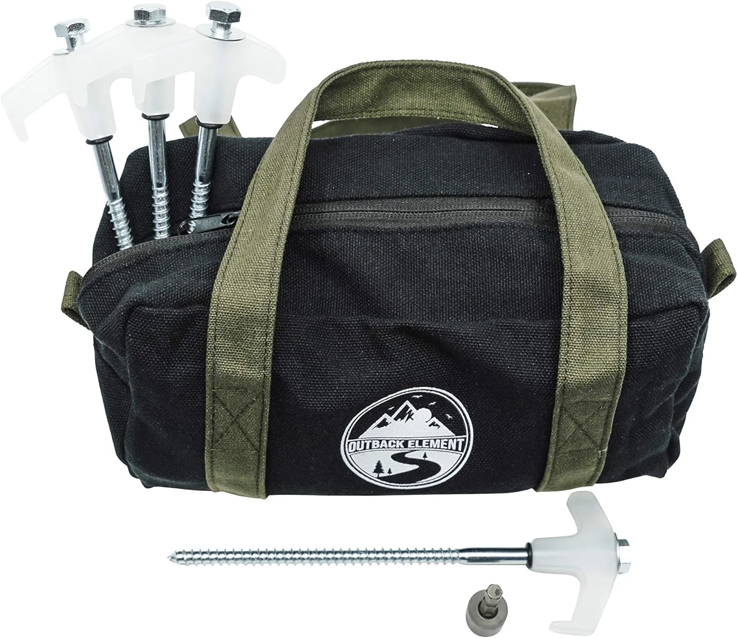 Outback Element® - 15 Tent Stakes Heavy Duty with Glow in The Dark Heads   Bonus Canvas Carry Pouch and Hex Drill Bit