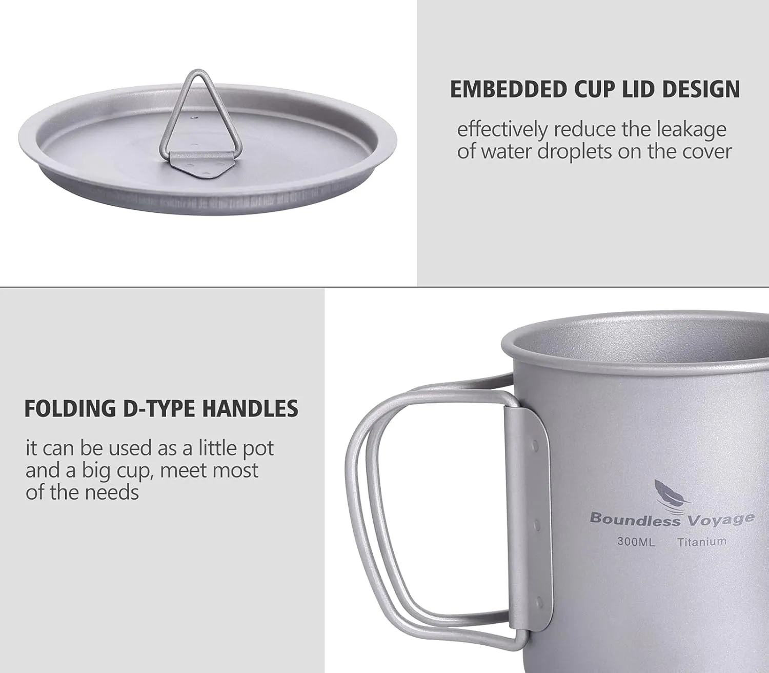 Outdoor 750ml - 2900ml Titanium Pot with Lid Folding Bail Handle Camping Hiking Picnic Ultralight Water Bottle Cup Mug Spork Set