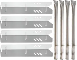 Outdoor Bazaar Set of Four Replacement Heat plates and Burners for Uniflame, Better Home and Garden, Dyna Glo 4 burner grill parts, Backyard Grill Replacement Parts, dgf493bnp parts, Stainless Steel