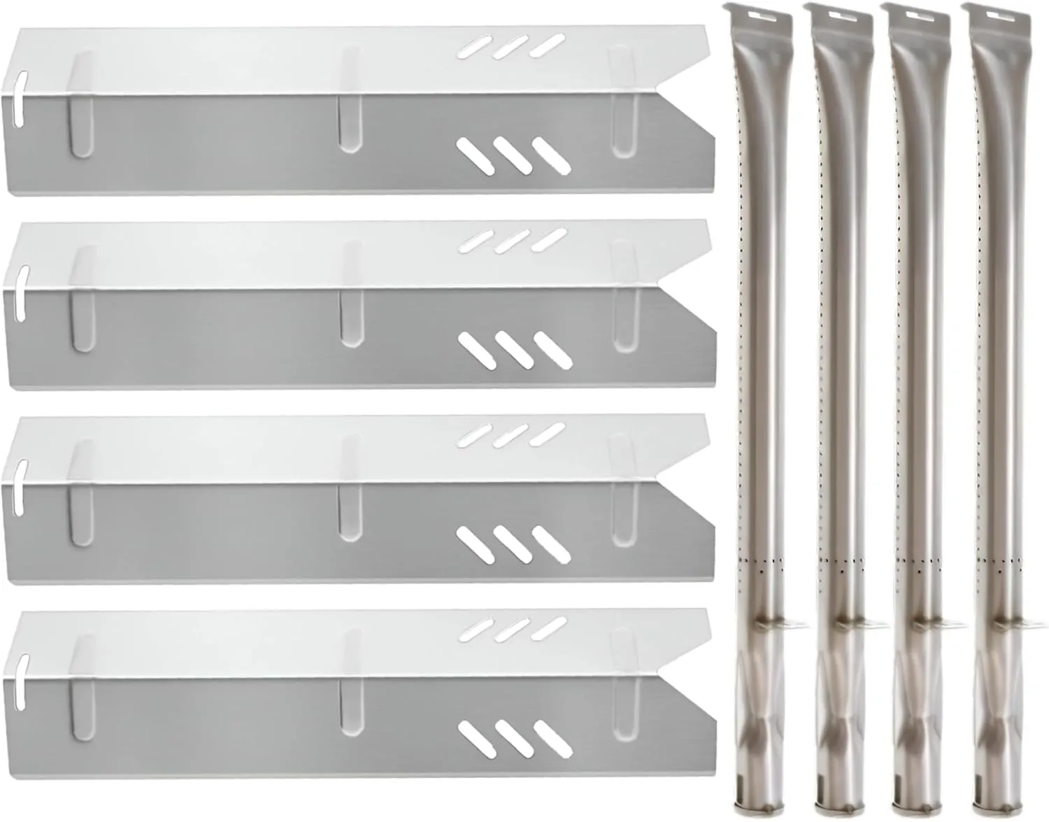 Outdoor Bazaar Set of Four Replacement Heat plates and Burners for Uniflame, Better Home and Garden, Dyna Glo 4 burner grill parts, Backyard Grill Replacement Parts, dgf493bnp parts, Stainless Steel