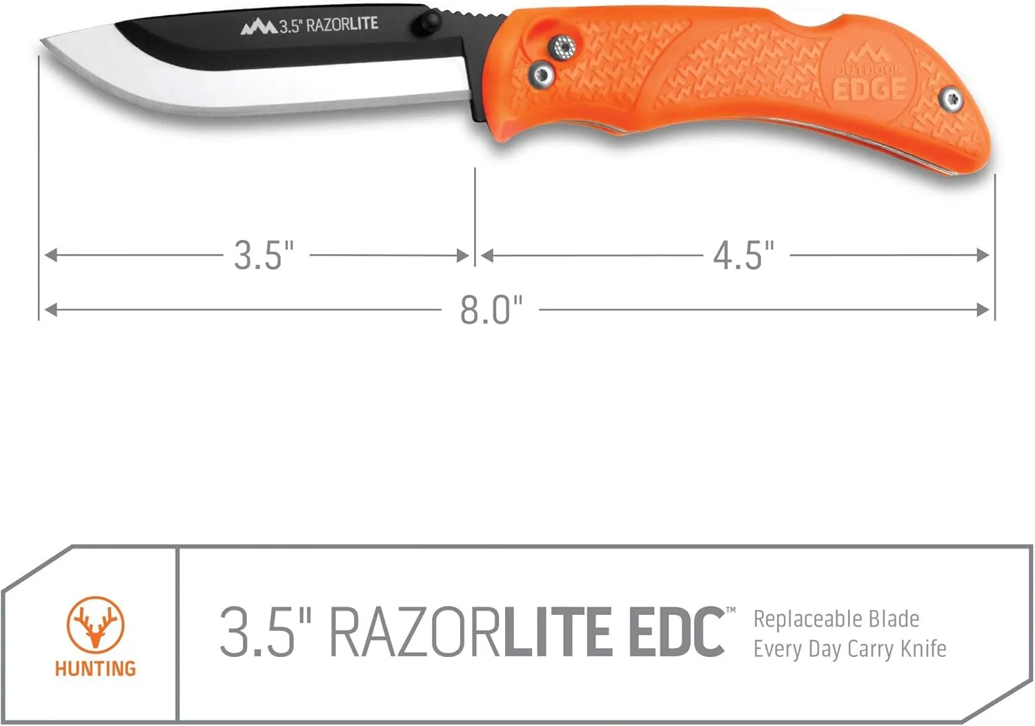 OUTDOOR EDGE RazorBlaze, RB-20, 3.5" Replaceable Blade Folding Hunting Knife, Non-Slip Rubberized TPR Handle (Blaze Orange)