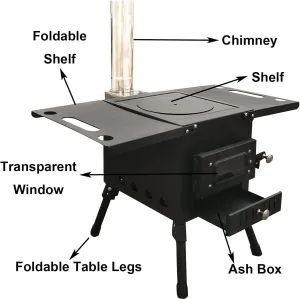 Outdoor Foldable Camping Stove Camp Tent Stove, Portable Wood Burning Stove with Chimney Pipe for Tent, Perfect for Camping, Picnic, Hiking, Fishing, Yard BBQ, Heating and Cooking (M)