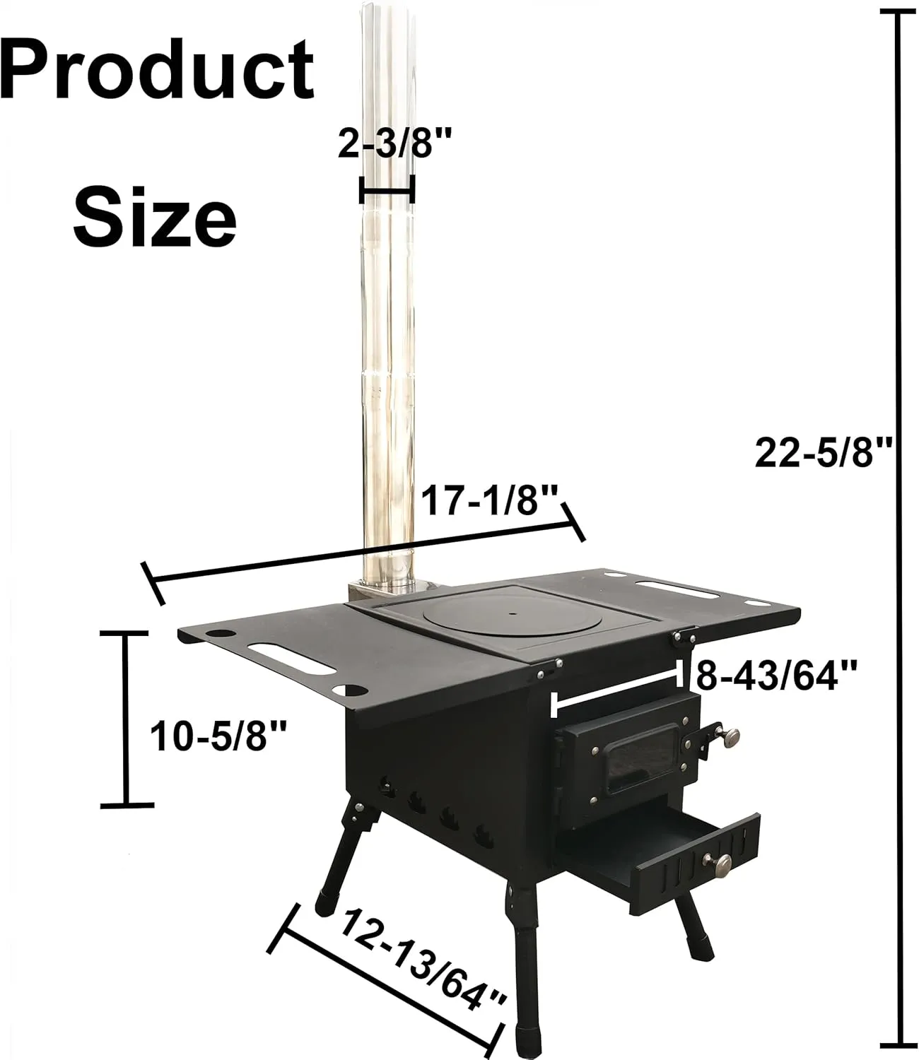 Outdoor Foldable Camping Stove Camp Tent Stove, Portable Wood Burning Stove with Chimney Pipe for Tent, Perfect for Camping, Picnic, Hiking, Fishing, Yard BBQ, Heating and Cooking (M)