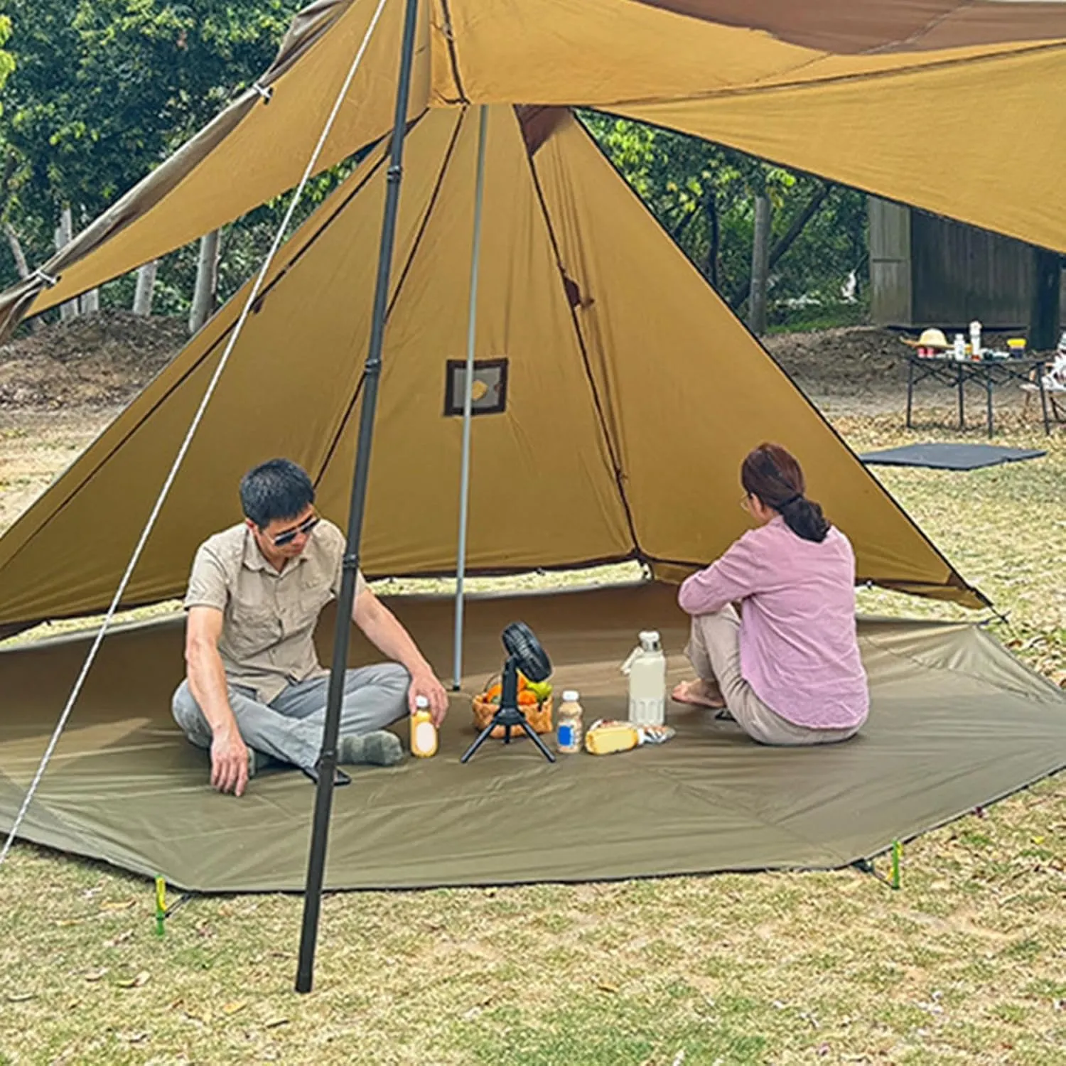 Outdoor Tent Tarp Sheet - Octagonal Camping Ground Mat – Durable Wear-Resistant Picnic Rug for Hiking Adventures, Park Lounging, Travel Shelter, Backpacking, Festival, Playground Use, Compact Foldable