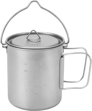 Outdoor Titanium Pot Cup Mug Pots Tableware Camping Cup Picnic Water Cup Mug Of Coffee Tea With Lid Pot 750Ml