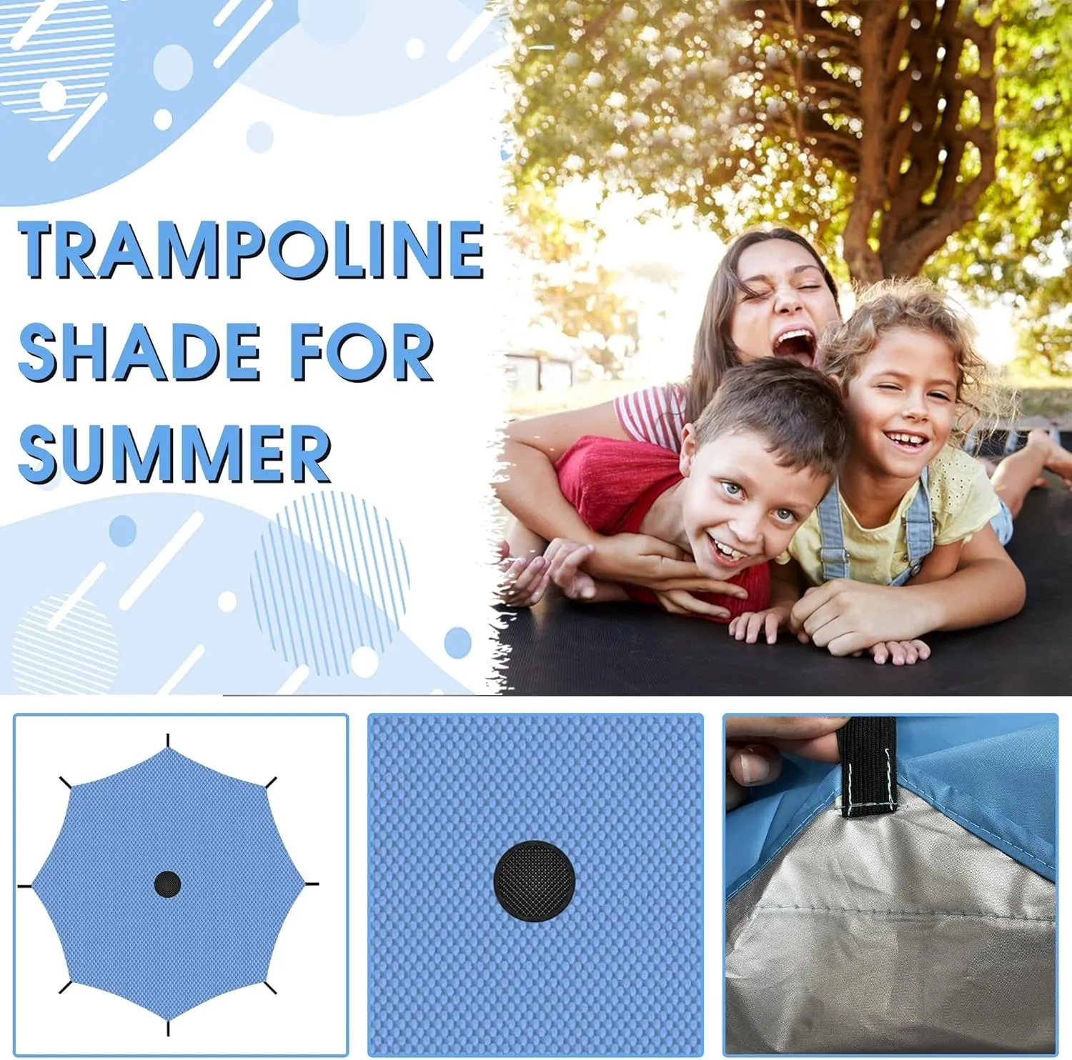 Outdoor Trampoline Cover Shade Tent Cover with Ties for 6ft, 8ft, 10ft, 12ft, 14ft, 16ft Trampolines Cover Top, Easy to Install Outdoor Sports Sun Shade Top Cover Roof Sunshade (16ft 12 poles)