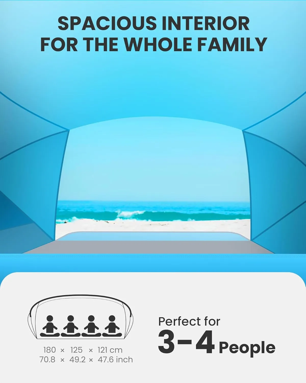 OutdoorMaster Beach Tent for 3-4 Person - Easy Setup and Portable Beach Shade Sun Shelter Canopy with UPF 50  UV Protection Removable Skylight Family Size - Blue