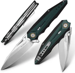 outdoors Folding Pocket Knife with 3.7in VG10Steel Blade,、Mosaic type G10 Handle, Liner Lock, Titanium Clip, EDC Flipper Utility Knife for Hunting, Camping, Hiking and Fishing