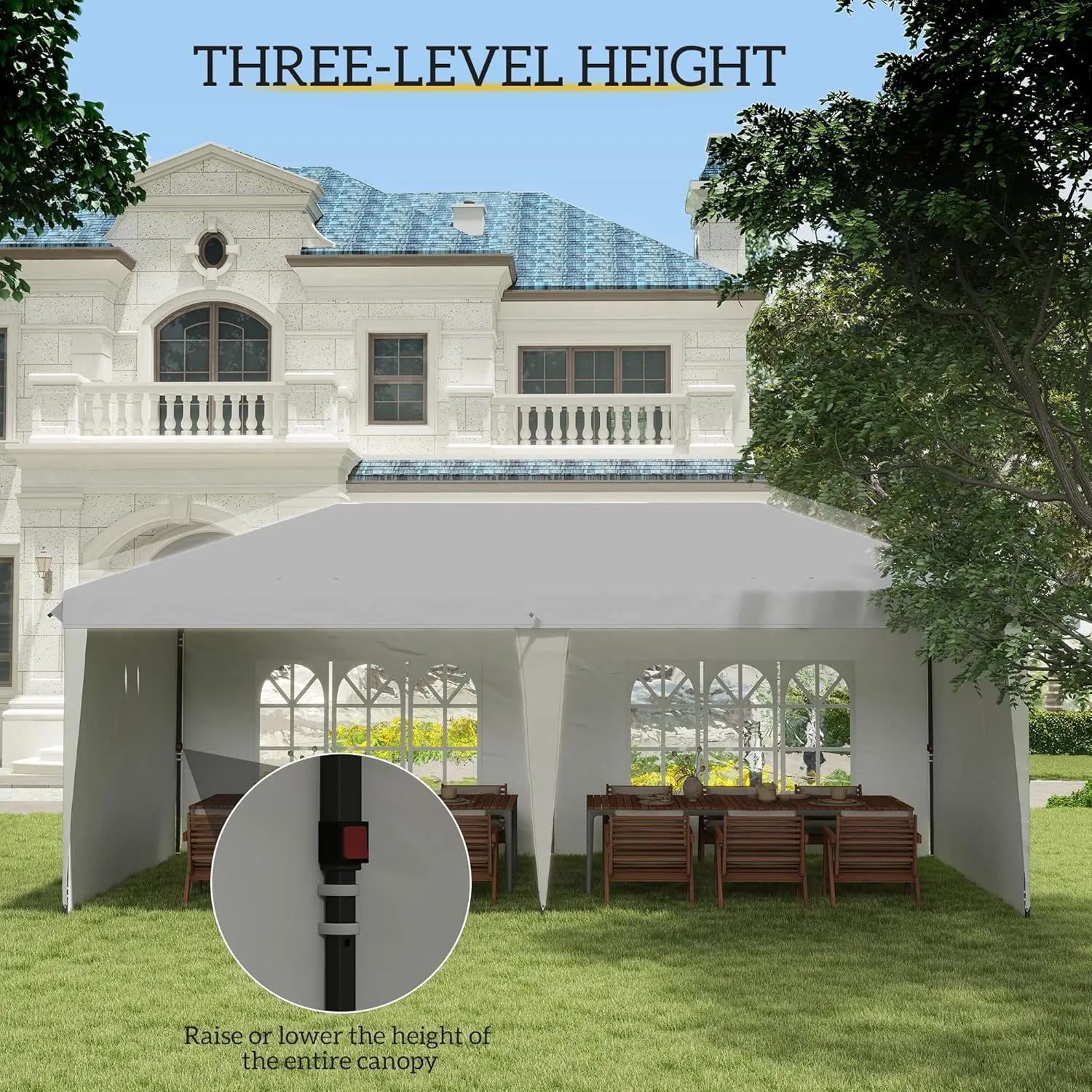 Outsunny 10' x 20' Pop Up Canopy Tent with 4 Sidewalls, Heavy Duty Tents for Parties, Outdoor Instant Gazebo with Carrying Bag for Garden, Patio, White