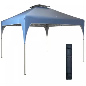 Outsunny 10'x10' Pop Up Canopy, Easy Set Up Party Tent With 2 Tier Vented Roof And Carrying Bag For |Outsunny 10'x10' Auvent, Tente De Fete Facile A Installer Avec Toit Aere A 2 Niveaux Et Sac De Trans