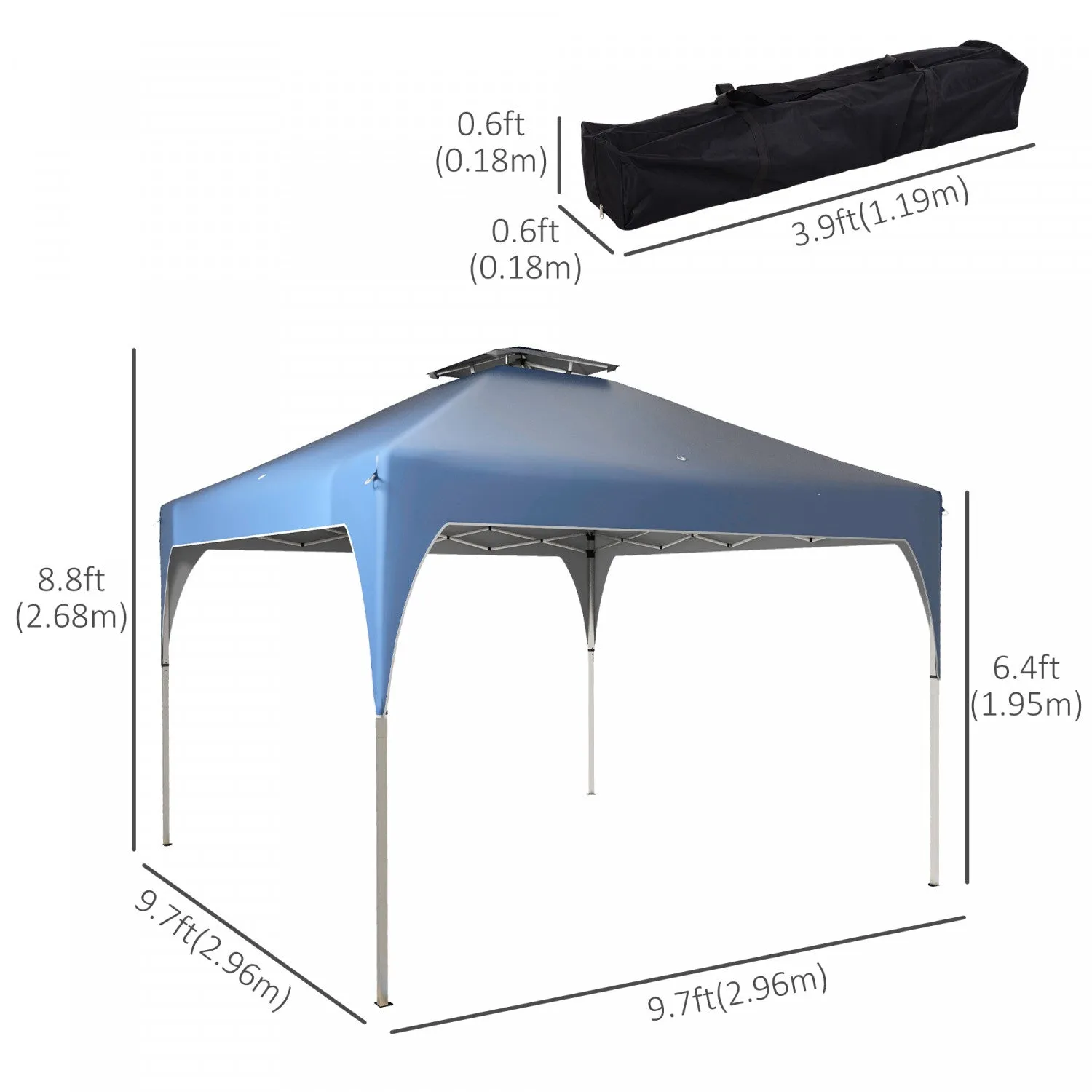 Outsunny 10'x10' Pop Up Canopy, Easy Set Up Party Tent With 2 Tier Vented Roof And Carrying Bag For |Outsunny 10'x10' Auvent, Tente De Fete Facile A Installer Avec Toit Aere A 2 Niveaux Et Sac De Trans