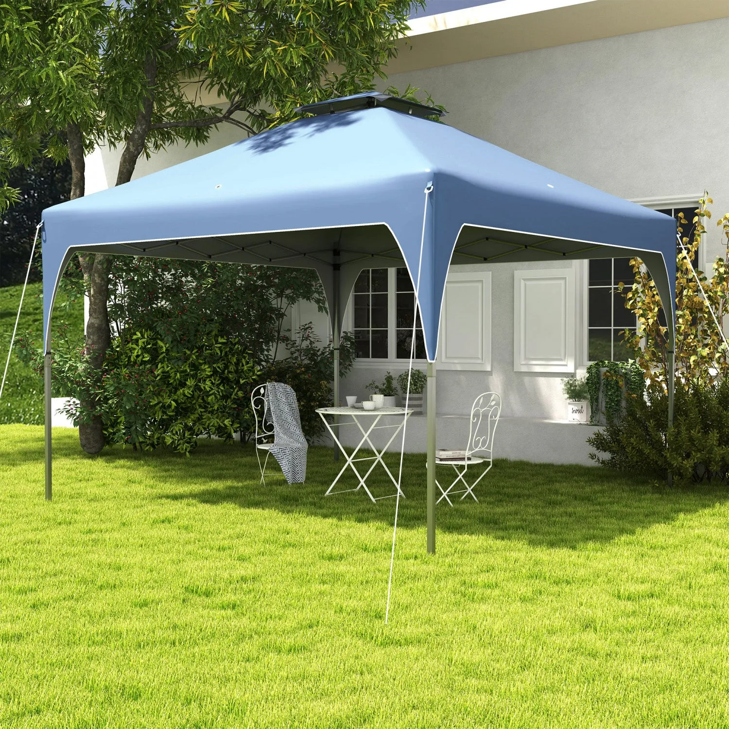 Outsunny 10'x10' Pop Up Canopy, Easy Set Up Party Tent With 2 Tier Vented Roof And Carrying Bag For |Outsunny 10'x10' Auvent, Tente De Fete Facile A Installer Avec Toit Aere A 2 Niveaux Et Sac De Trans