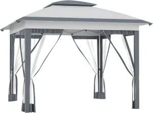 Outsunny 12' x 12' Pop Up Canopy Tent with Netting and Carry Bag, Instant Sun Shelter with 137 sq.ft Shade, Tents for Parties, Height Adjustable, for Outdoor, Garden, Patio, Gray
