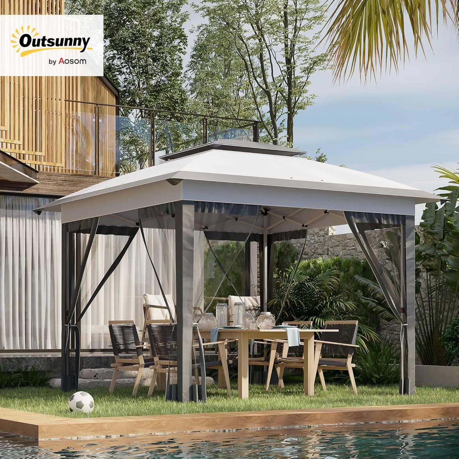 Outsunny 12' x 12' Pop Up Canopy Tent with Netting and Carry Bag, Instant Sun Shelter with 137 sq.ft Shade, Tents for Parties, Height Adjustable, for Outdoor, Garden, Patio, Gray