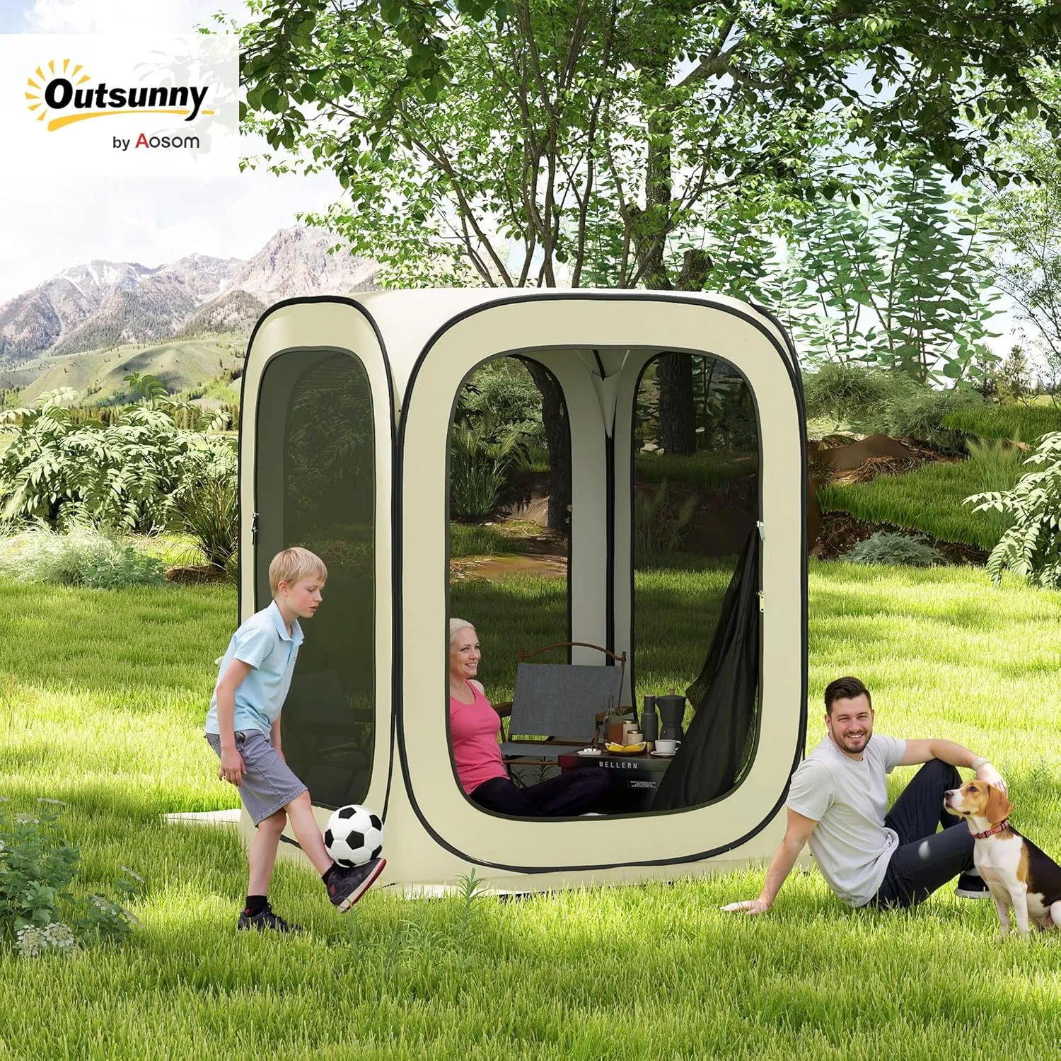 Outsunny 6 x 6ft Pop Up Screen Tent, Portable Camping Gazebo Canopy Screen House with UPF50  Oxford Cloth and Carry Bag for Patio, Backyard, Deck and Outdoor Activities