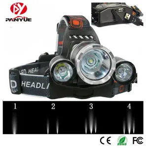 PANYUE High Power RJ5000 5000 lumen 3T6 Aluminum USB Rechargeable Zoomable LED Head Lamp Headlamp 2*18650 battery Headlight