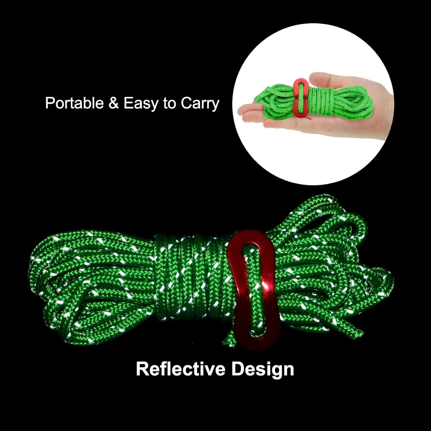 PATIKIL 4mm Tent Rope, 12 Pack 13ft Reflective Guyline Cord Tied Downs Rope Paracord Cord Camping Ropes with Red Aluminum Cord Adjusters for Camping Hiking Tent, Green