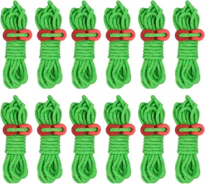 PATIKIL 4mm Tent Rope, 12 Pack 13ft Reflective Guyline Cord Tied Downs Rope Paracord Cord Camping Ropes with Red Aluminum Cord Adjusters for Camping Hiking Tent, Green