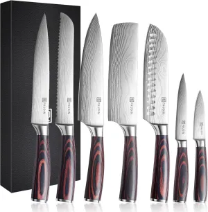 PAUDIN Chef Knife Set, 7 Pieces Kitchen Knife Set, High Carbon Stainless Steel, Ultra Sharp Knife Set, Professional Knives Set for Kitchen with Pakkawood Handle