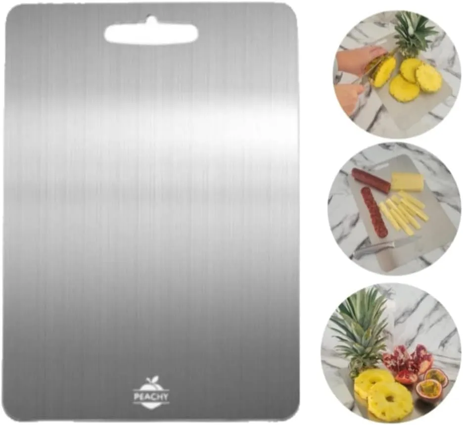 °PEACHY° Titanium Cutting Board 10X14" Kitchen Ustensils Cooking Stainless Double-Sided Vegetable Fruit Meat Chopping Dicing Cutting Mat Food-Grade Space Saver Cool Packaging Support Small Business