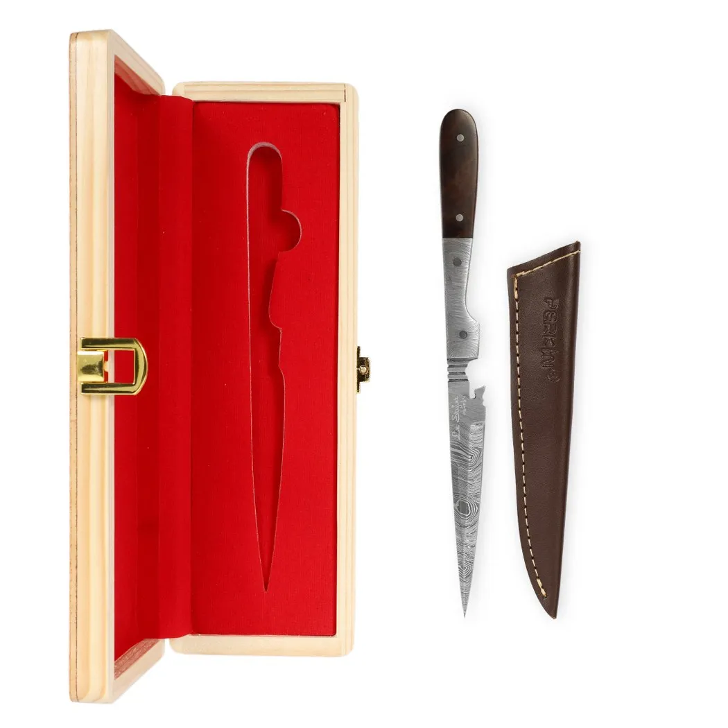 Perkin Fixed Blade Knife with Sheath Letter Opener Hunting Knife Outdoor Knife Camping Knife Multipurpose Knife (Damascus Steel)