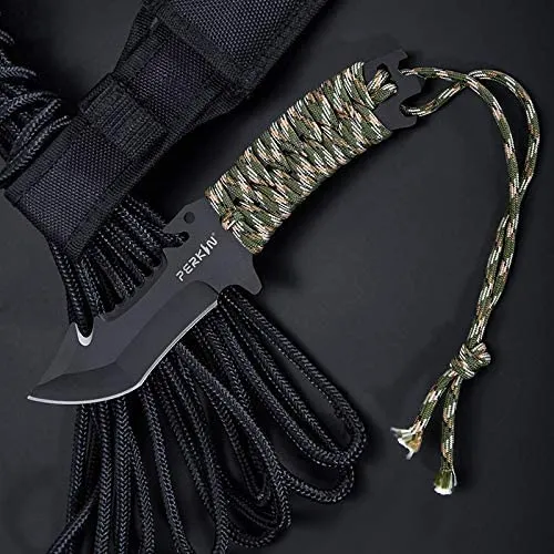 Perkin Hunting Knives CH999 Hunting Knife with Sheath Fix Blade Knife Tanto Blade and with Gut Hook