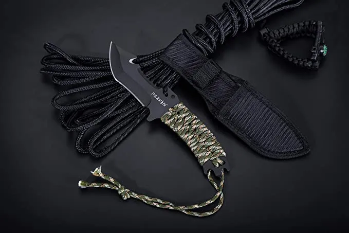 Perkin Hunting Knives CH999 Hunting Knife with Sheath Fix Blade Knife Tanto Blade and with Gut Hook