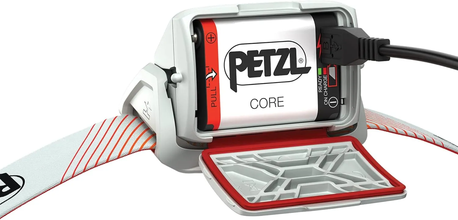 PETZL ACTIK CORE Headlamp - Powerful, Rechargeable 600 Lumen Light with Red Lighting for Hiking, Climbing, and Camping - Red