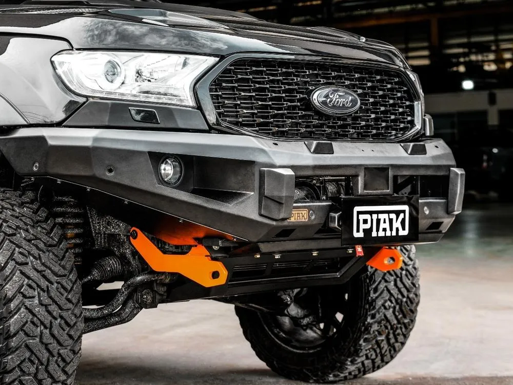 PIAK Elite Non Loop Bull Bar Orange Recovery Points Black Bash Plate for Ford Ranger 2015 to 2018