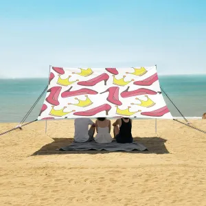 Pink High Heels Crown Beach Canopy Tent Anti-UV & Wind Resistant, Camping Sun Shelter Easy Setup Portable,Outdoor Shade Tents with Sandbags,Sand Shovels,Ground Pegs & Stability Poles