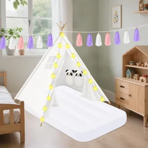 PLULON Teepee Tent for Kids Slumber Party, Sleepover Tents for Girls Party, Play Indoor with Inflatable Airbed and Decorations Accessories Foldable Playhouse Christmas Birthday Gift