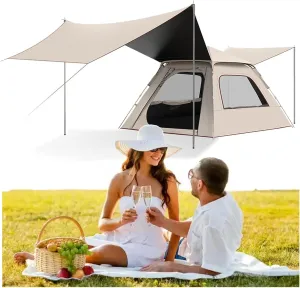 Pop Up Camping Tent with Canopy & 2x2m Picnic Mat, Outdoor Instant Camping Tent for 4-8 Person, Portable Family Tent for Backpacking Hiking Mountaineering Weekend,8 Person