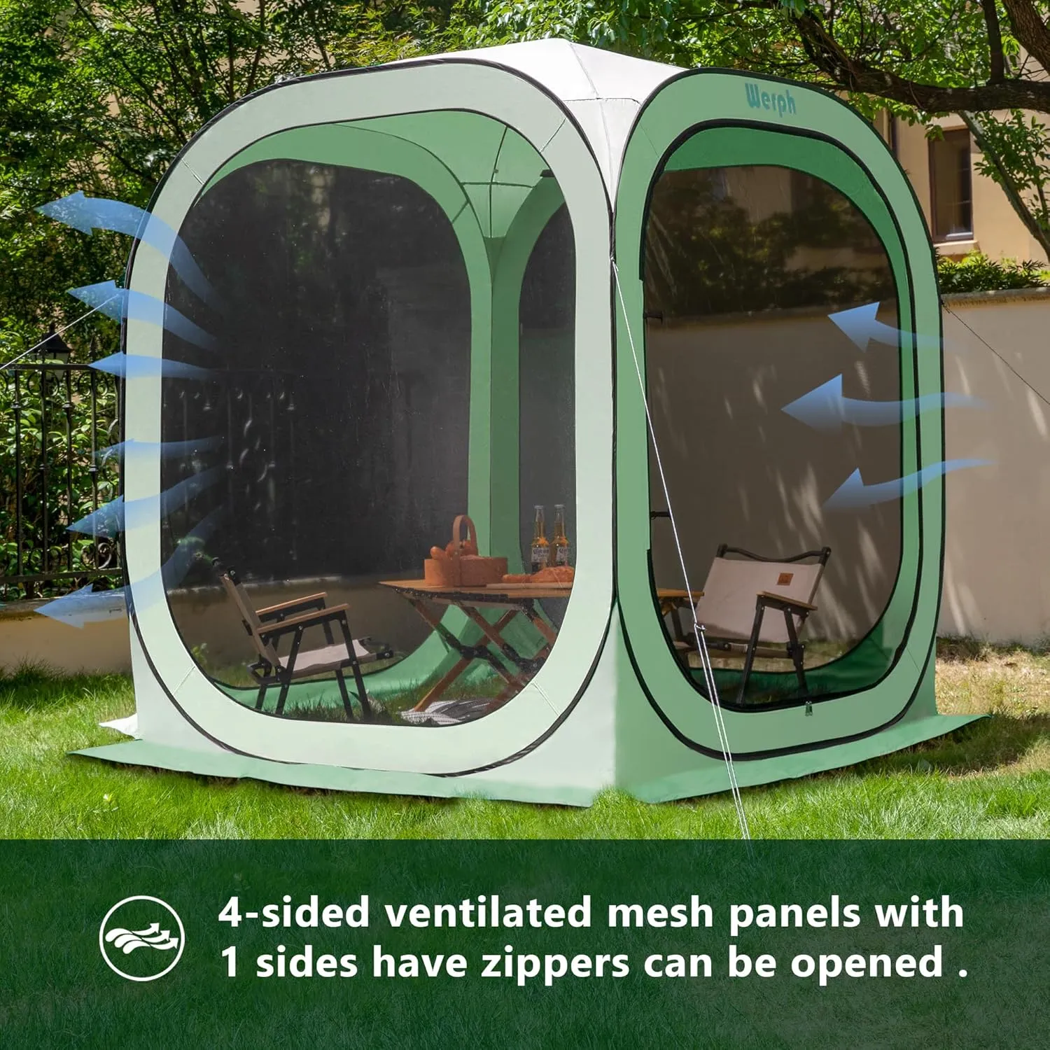 Pop Up Tent，Portable Canopy Tent with Mesh Mosquito Net, Screen House Room Canopy Shade Screen Tent 6 x 6 FT with Carry Bag for Patio, Backyard, Sports & Outdoors Activities, Green