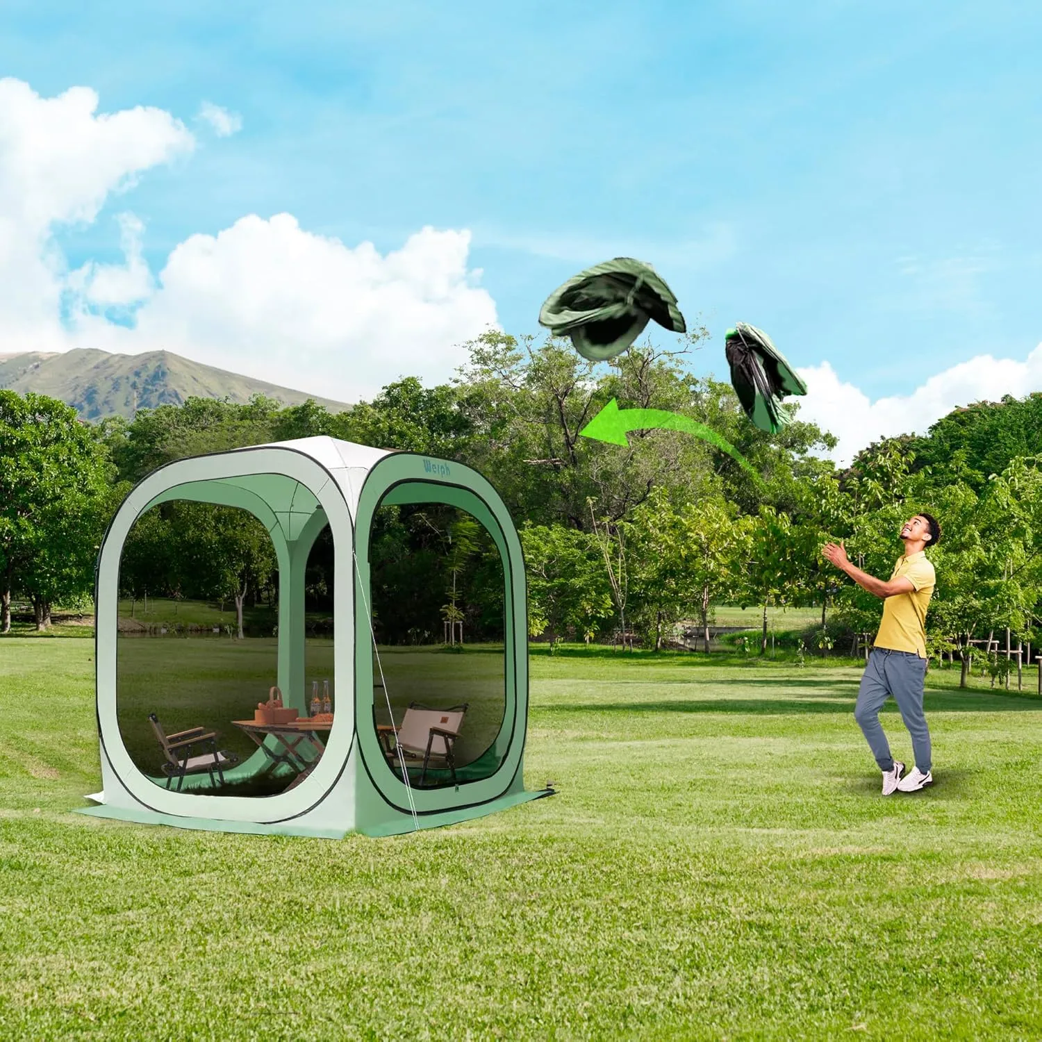 Pop Up Tent，Portable Canopy Tent with Mesh Mosquito Net, Screen House Room Canopy Shade Screen Tent 6 x 6 FT with Carry Bag for Patio, Backyard, Sports & Outdoors Activities, Green