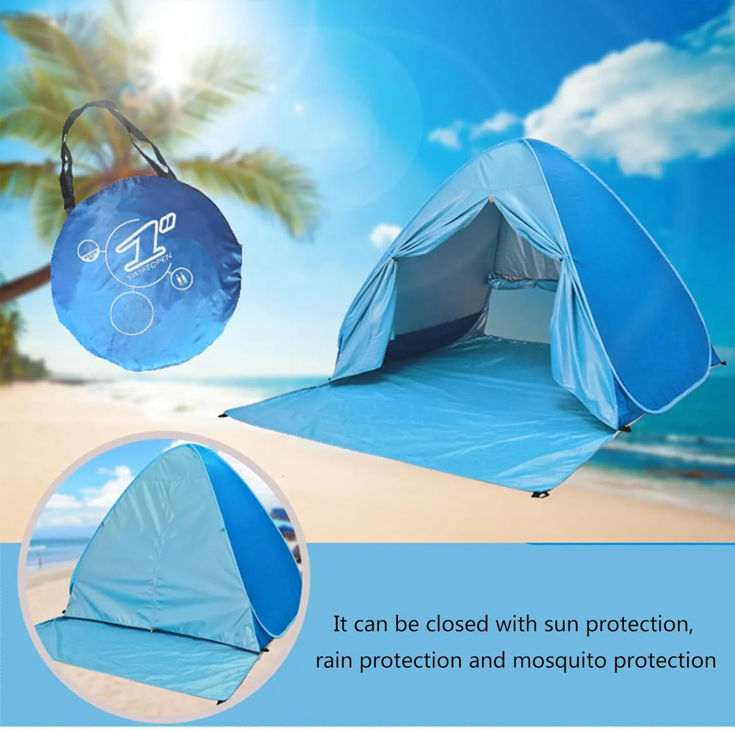 Portable Camping Tent Outdoor Automatic Quick Open Tent 2-3 Persons Beach Tent for Sun Shelter, Travel, Outdoor Hiking